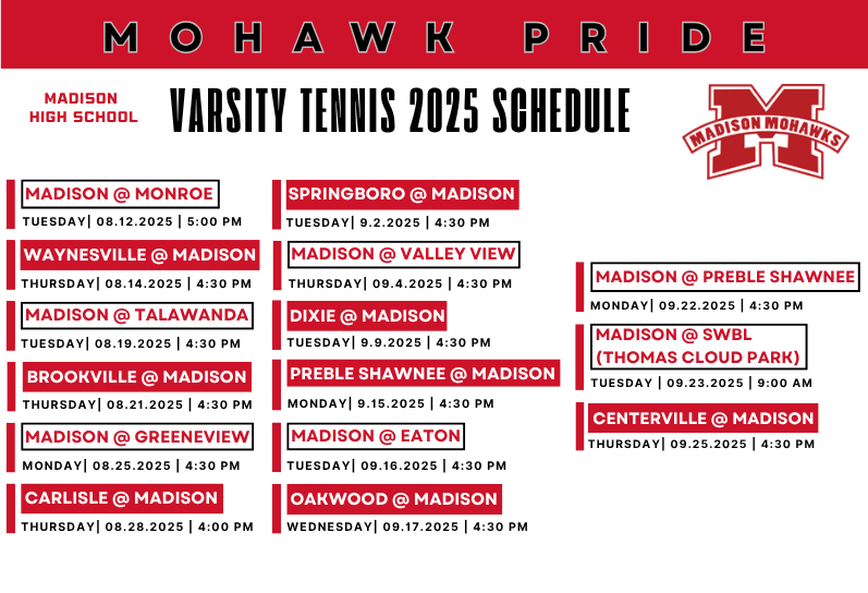 Girls tennis schedule 2025